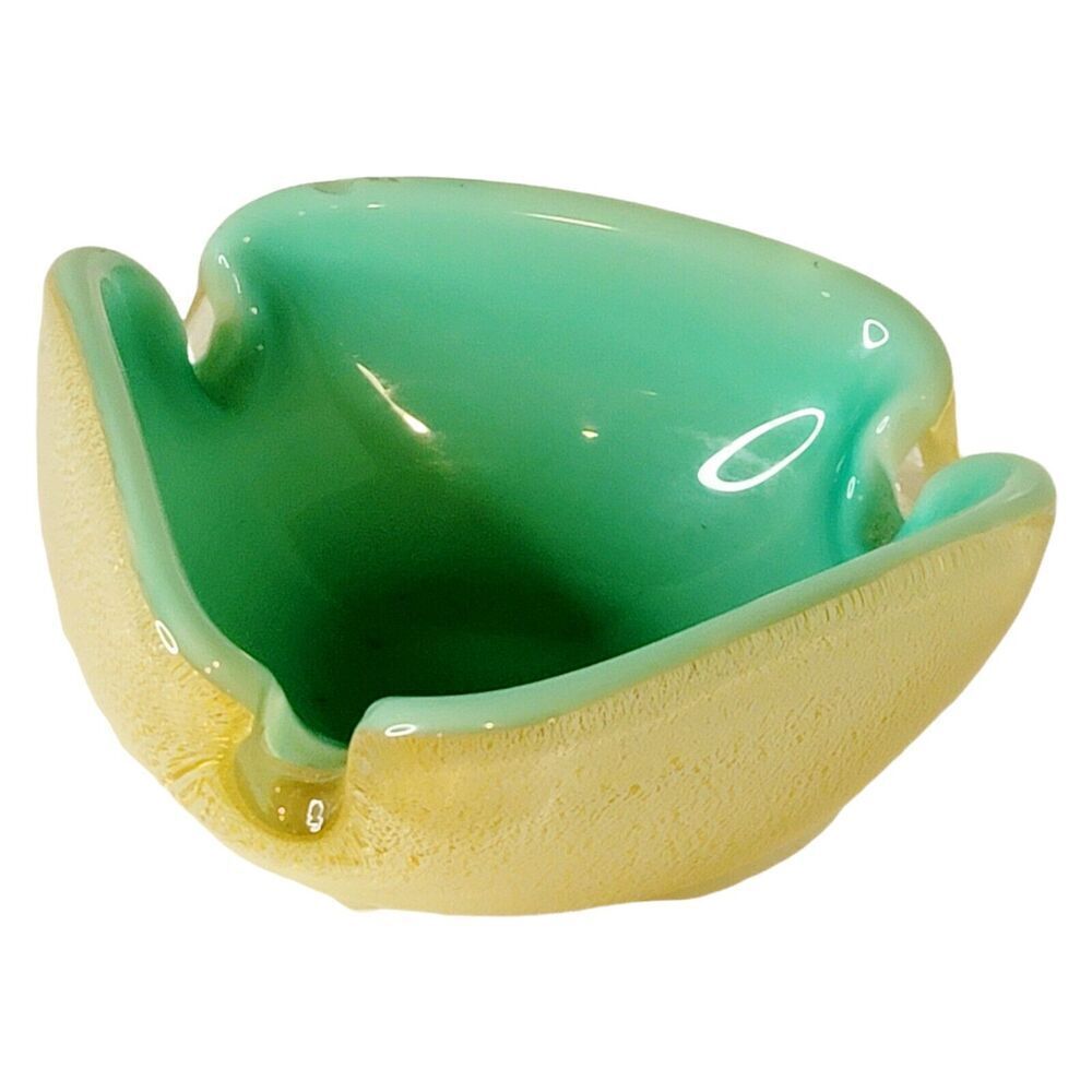 Seguso Murano Aqua Green Celadon Gold Flecks Italian Art Glass Dish Bowl Ashtray - Picture 9 of 12